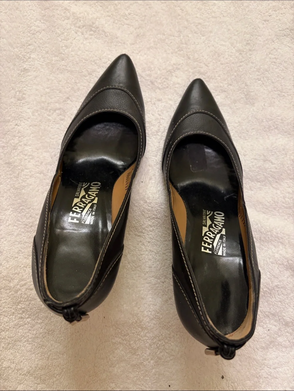Salvatore Ferragamo Black Pointed-Toe Leather Heels